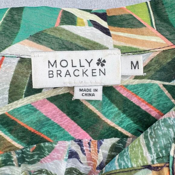 Molly Bracken Green Aloha Print Long Balloon Sleeve Button Up Relaxed Flared Top - Picture 11 of 13